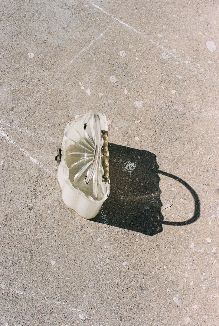 Mid-Century Cream Clear Top Lucite Handbag