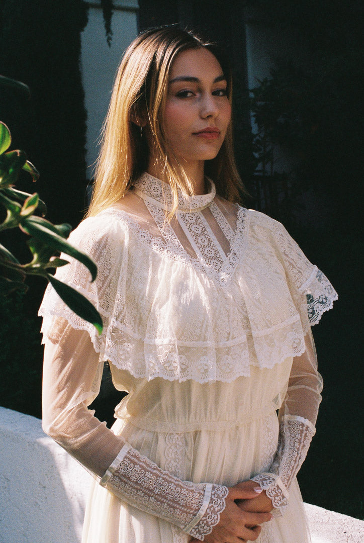 1970s Ivory Gunne Sax Victorian Prairie Wedding Dress
