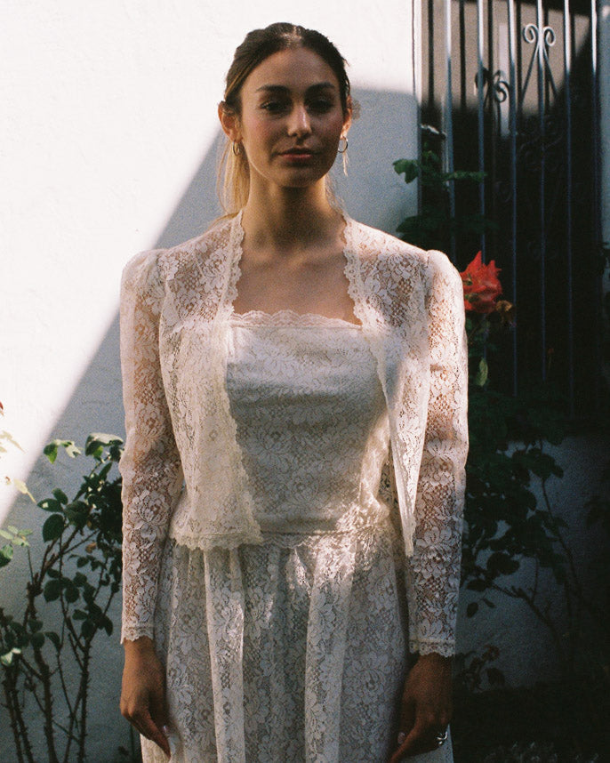 1980s Scott McClintock Gunne Sax 3-Piece Ivory Lace Set