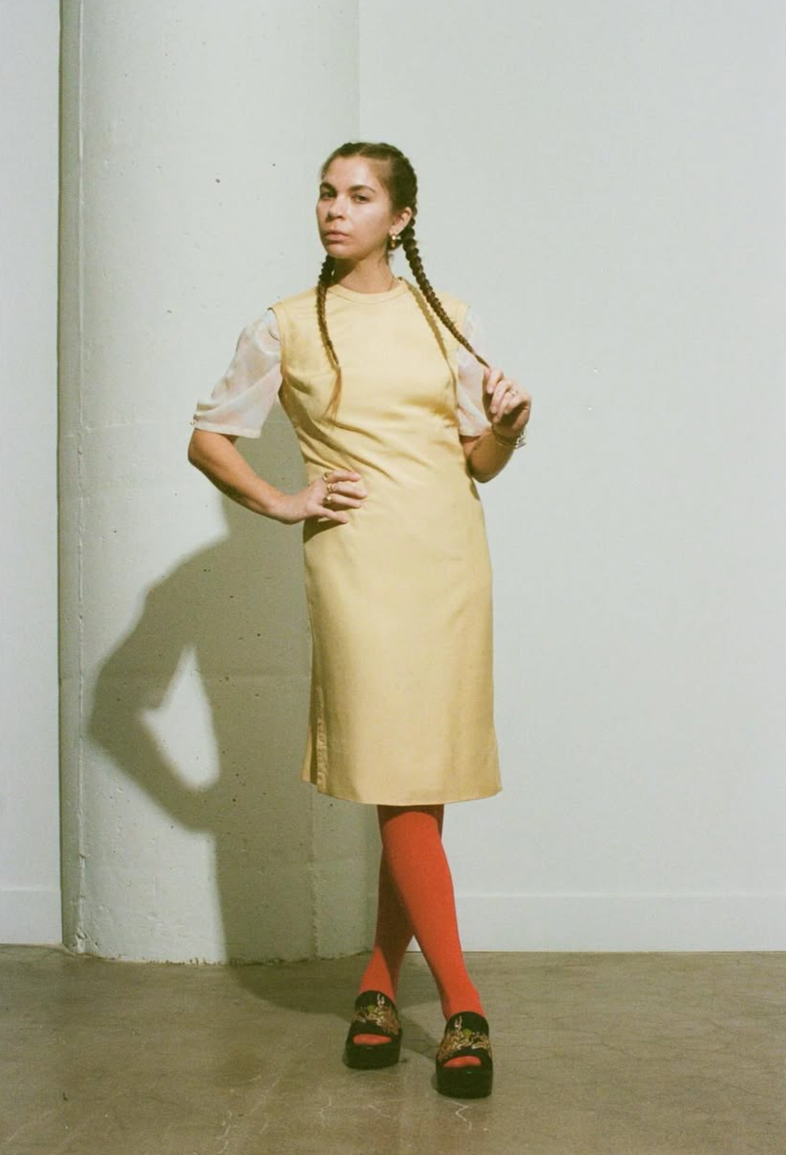 1950s Soft Yellow Midi Dress