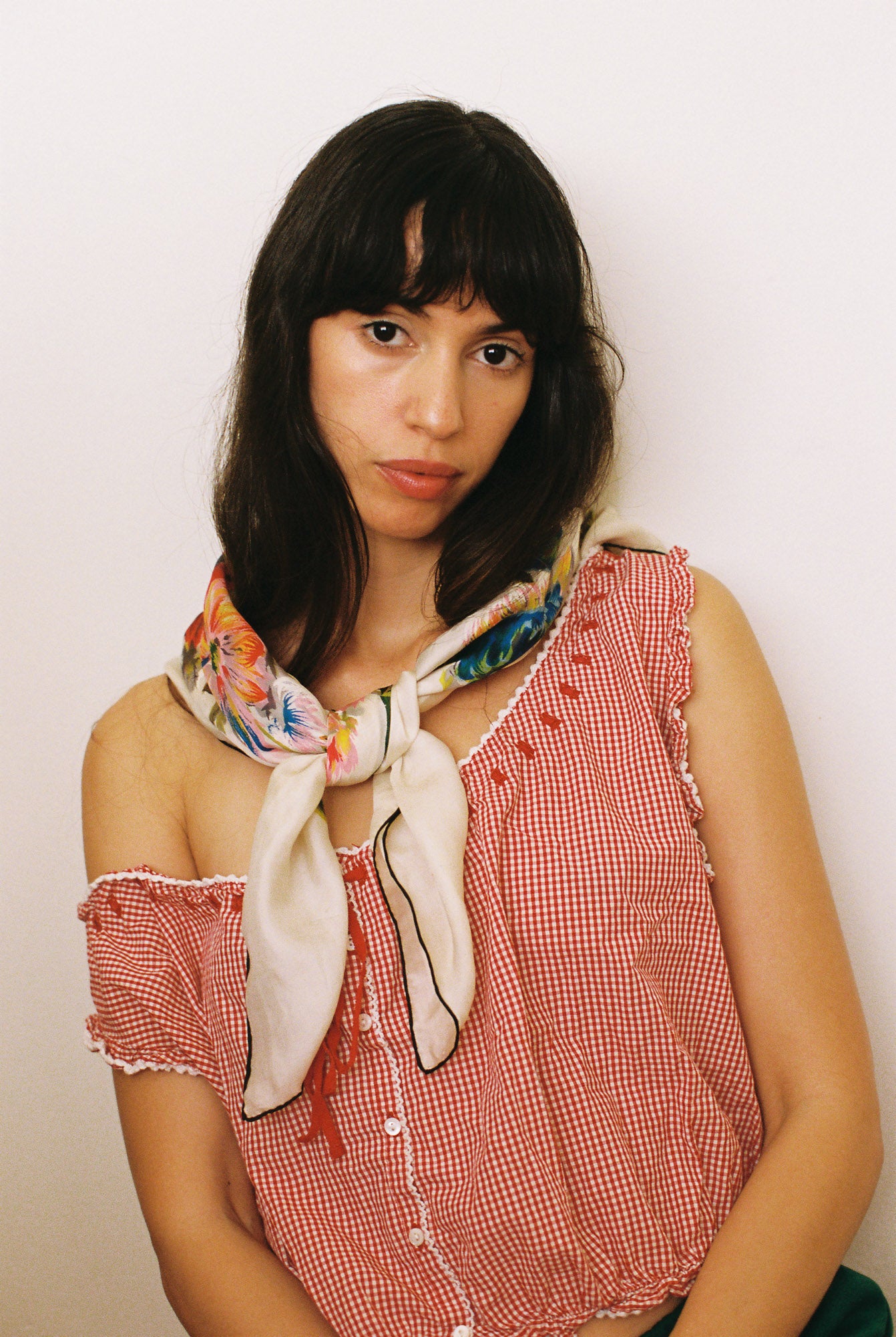 Est. 1960s Decorative Cream Floral Silk Scarf