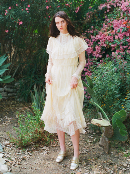 1970s Ivory Gunne Sax Victorian Prairie Wedding Dress