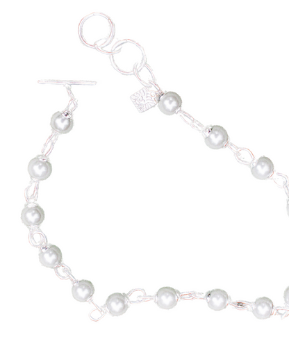 Est. 1990s Silver Tone Metal & Faux Pearl Necklace