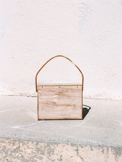 Mid-Century Muted Pink Lucite Handbag with Gold Trim Detailing