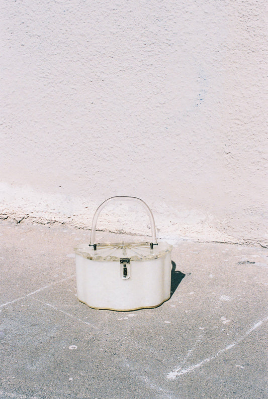 Mid-Century Cream Clear Top Lucite Handbag