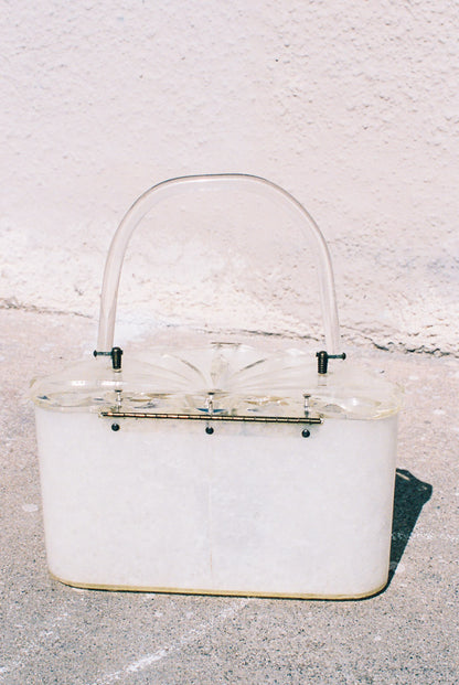 Mid-Century Cream Clear Top Lucite Handbag