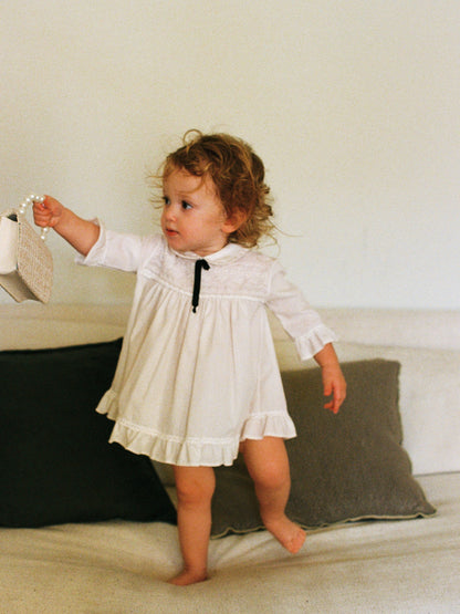 Children’s // 1970s Black Bow Ivory Dress