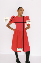 Red dress with measurements labeled on a white background