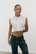 2000s Sheer Sequined and Floral Top