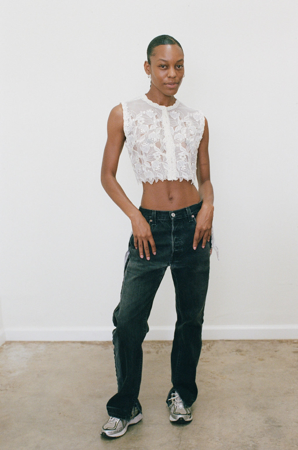 2000s Sheer Sequined and Floral Top