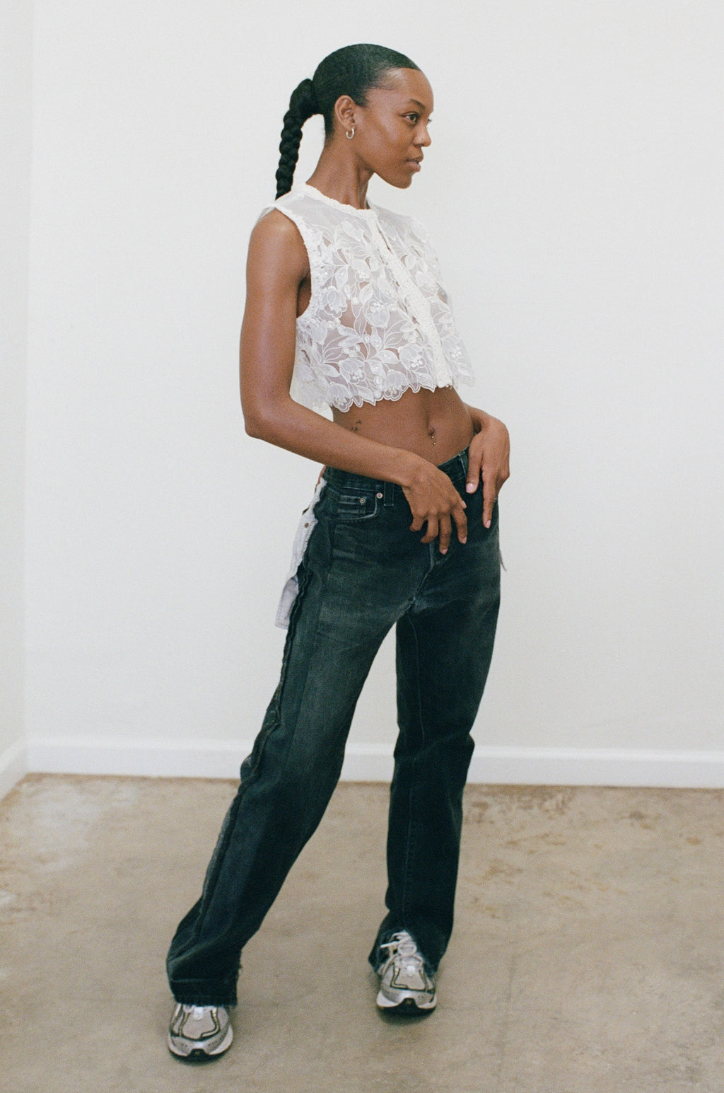 2000s Sheer Sequined and Floral Top