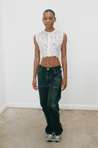 2000s Sheer Sequined and Floral Top