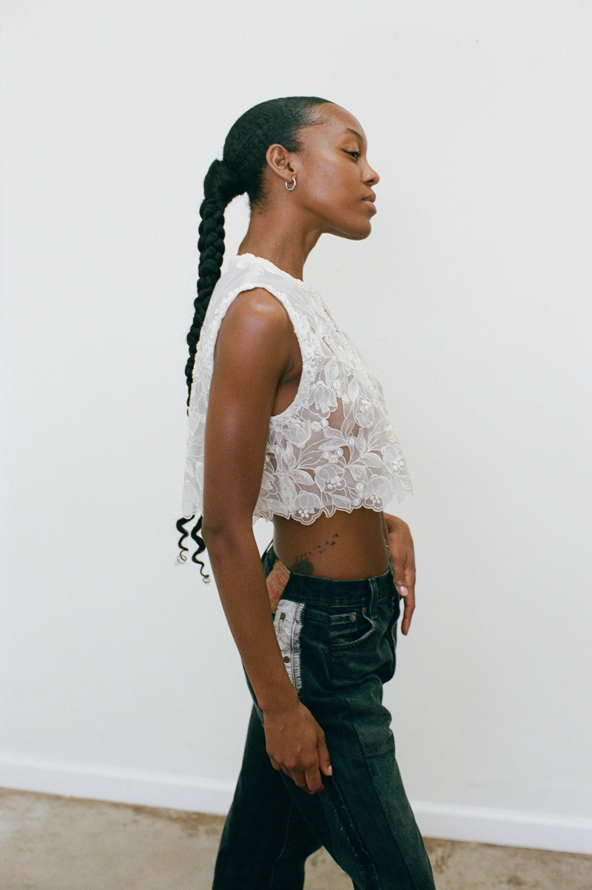 2000s Sheer Sequined and Floral Top