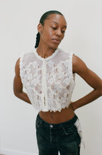 2000s Sheer Sequined and Floral Top