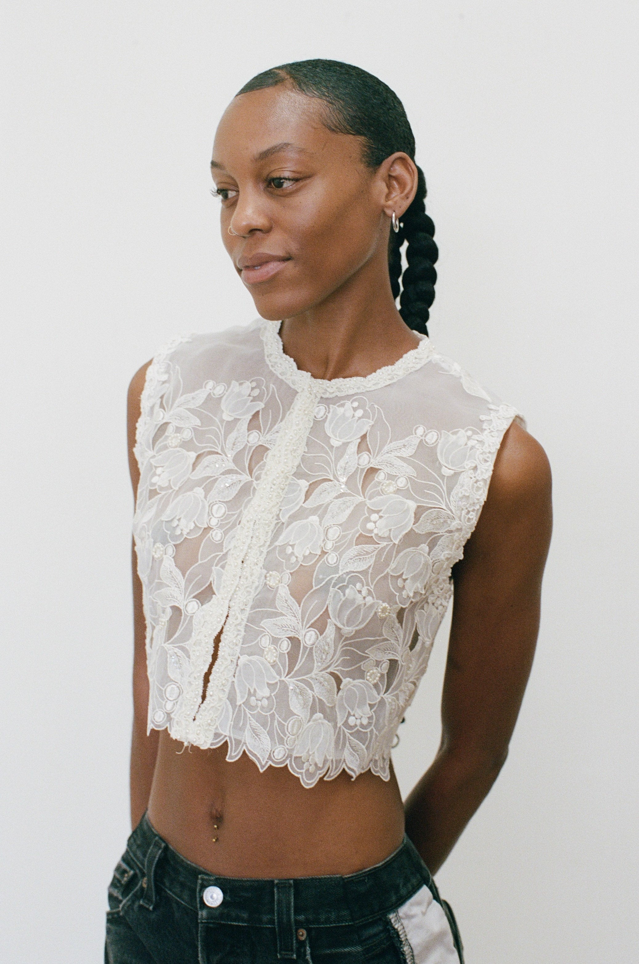 2000s Sheer Sequined and Floral Top