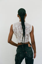 2000s Sheer Sequined and Floral Top
