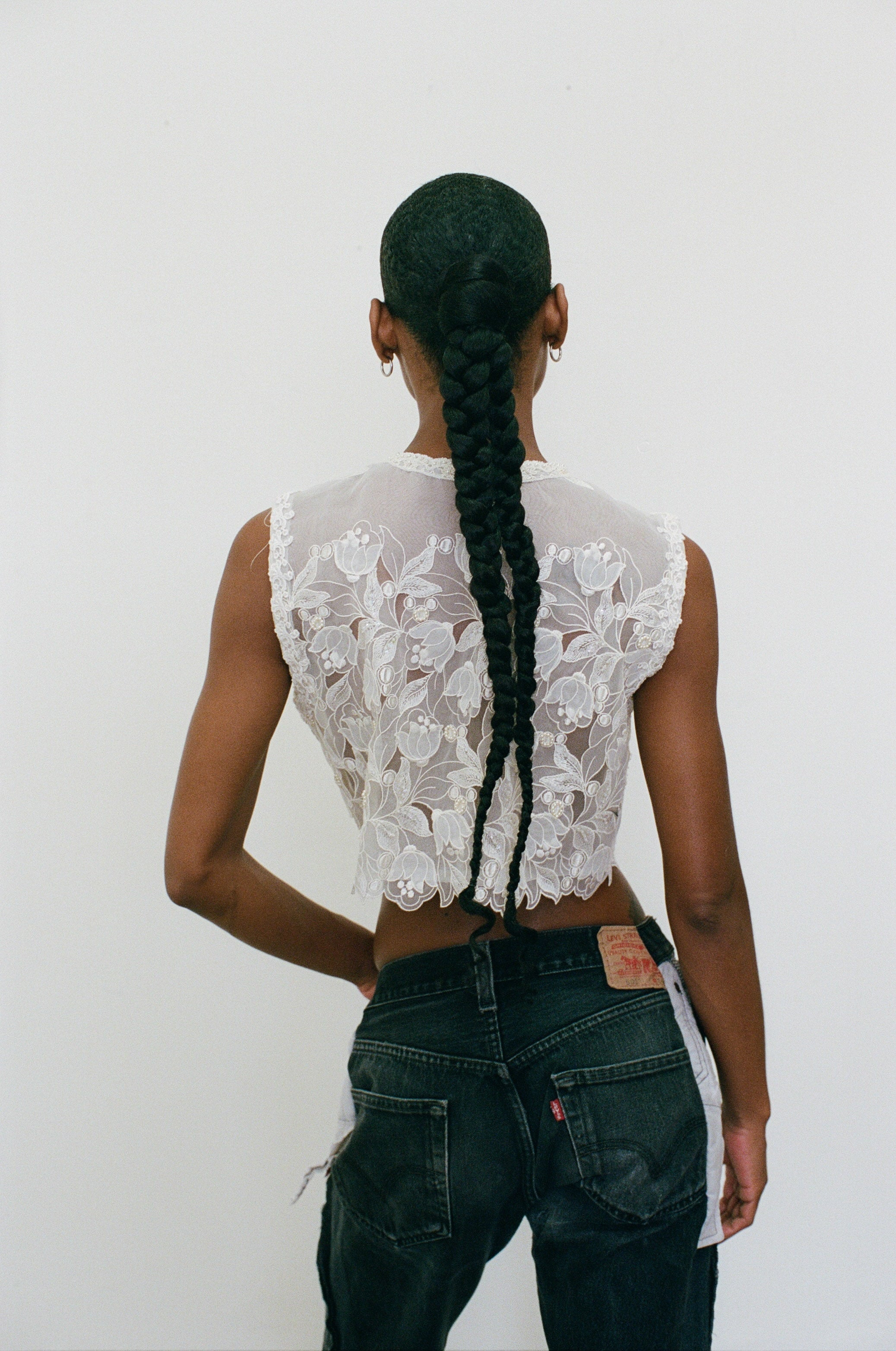2000s Sheer Sequined and Floral Top