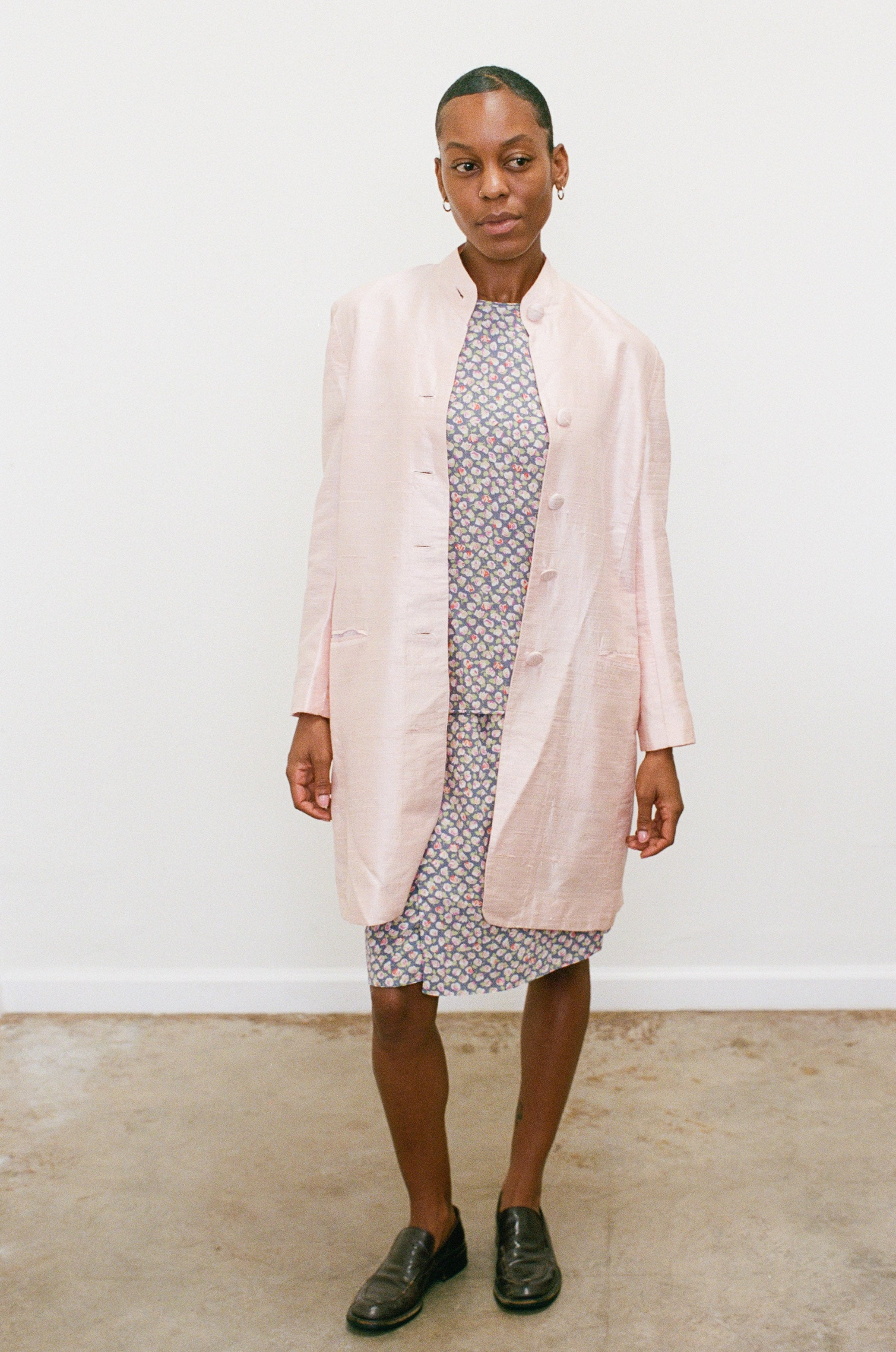 {Est.} 1990s Pale Pink Silk Spring Coat
