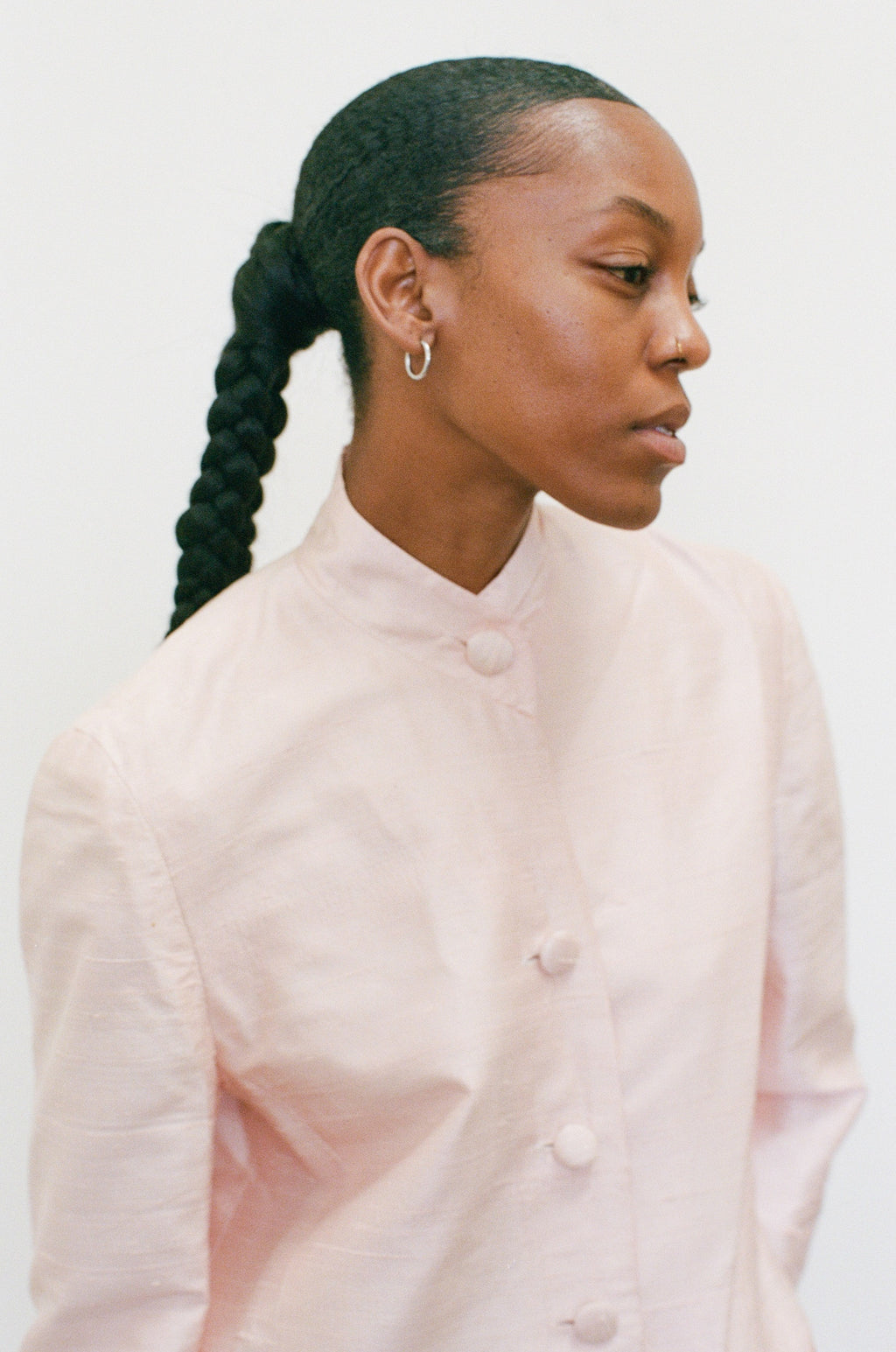 {Est.} 1990s Pale Pink Silk Spring Coat