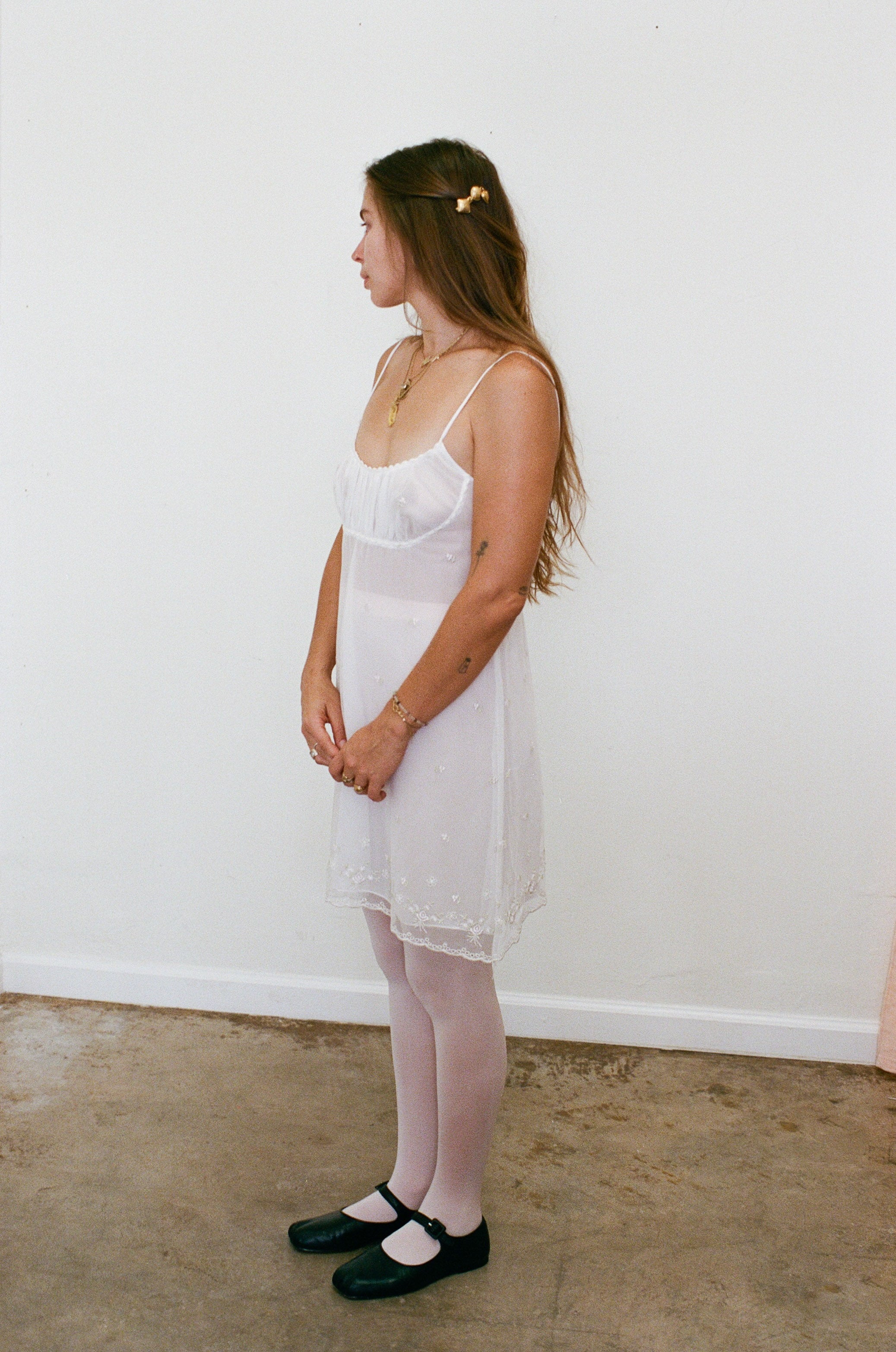2000s Embroidered Daisy Mini Slip Dress