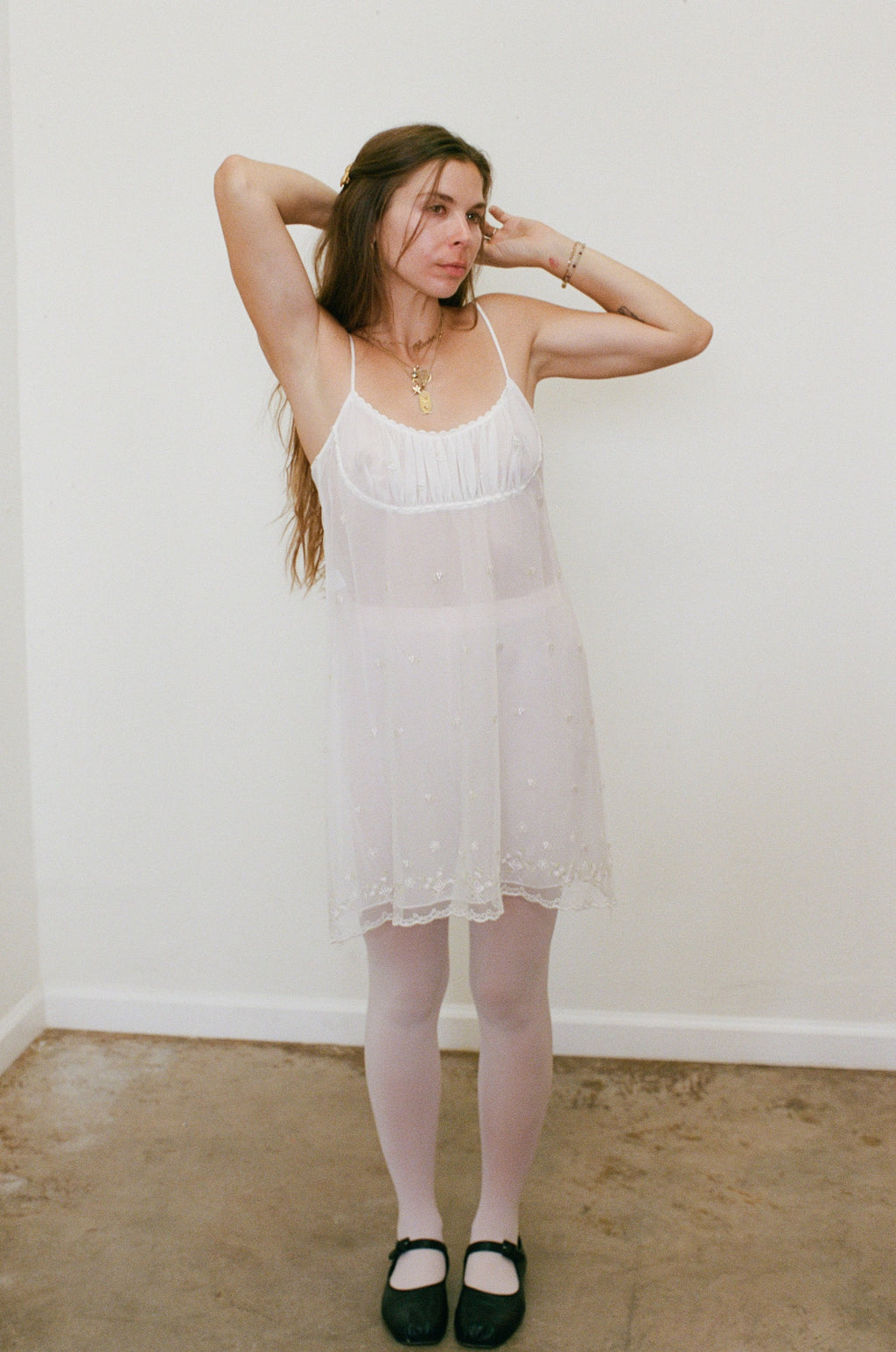 2000s Embroidered Daisy Mini Slip Dress