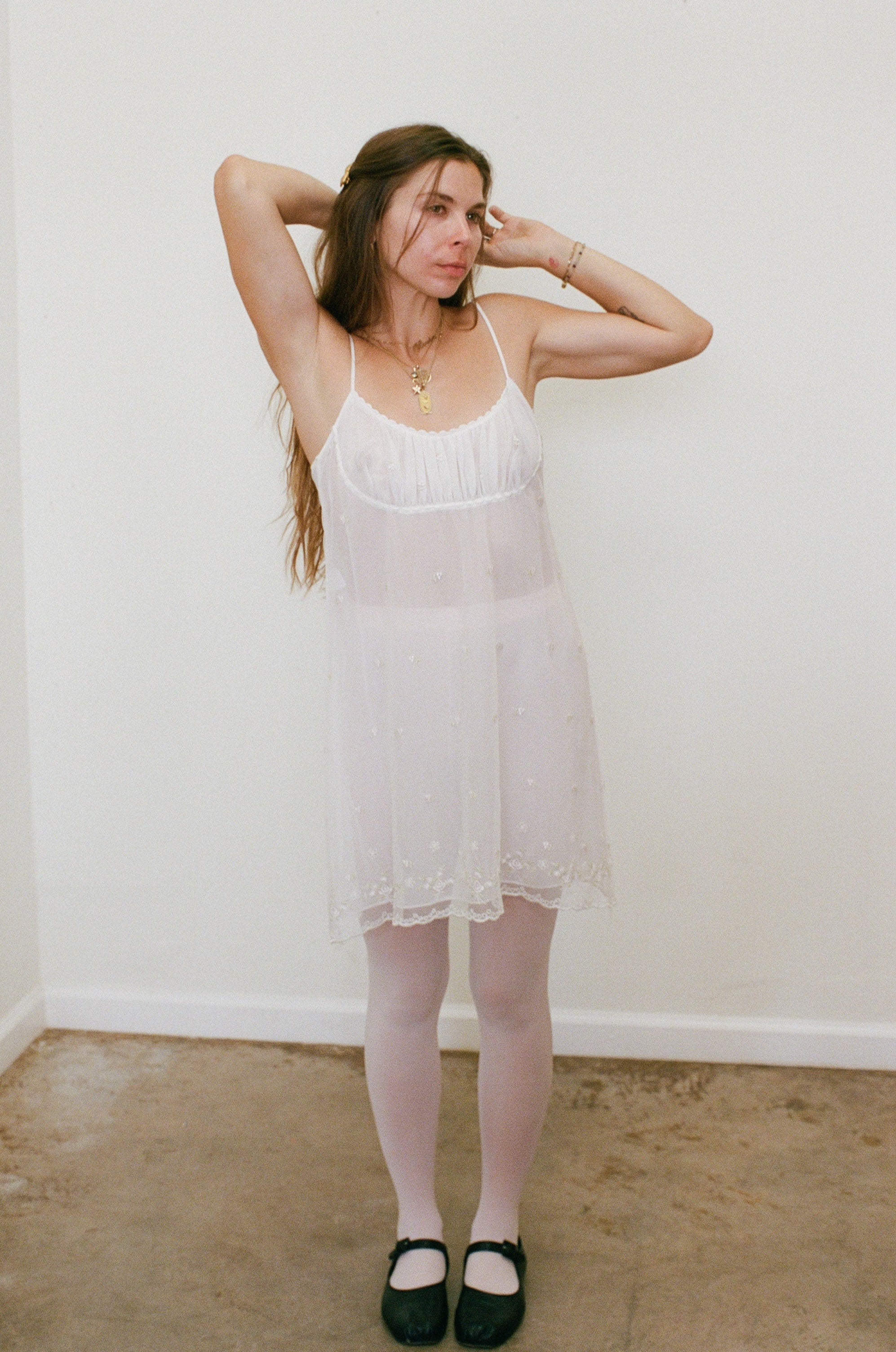 2000s Embroidered Daisy Mini Slip Dress