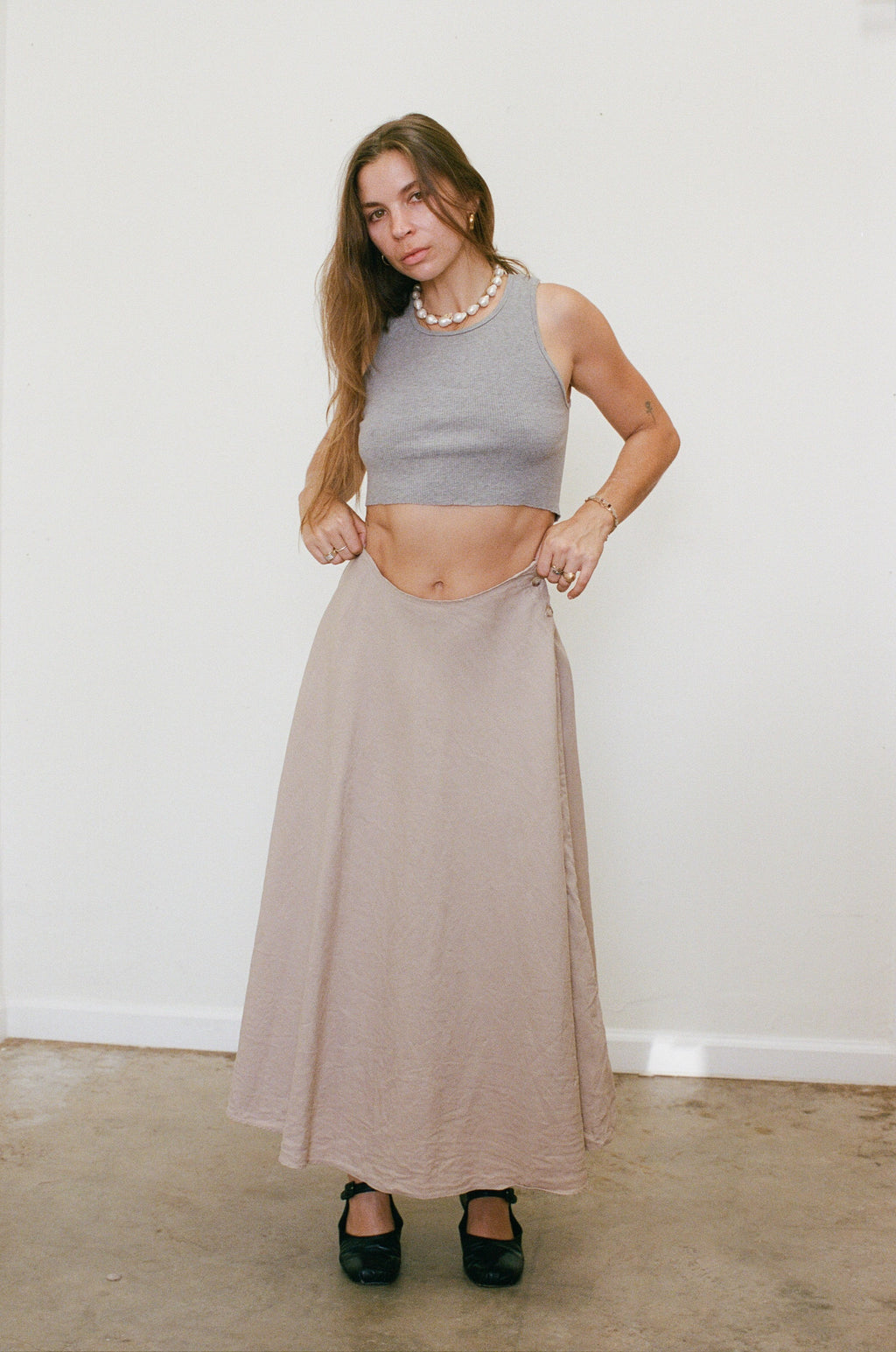 1990s Taupe Maxi Skirt