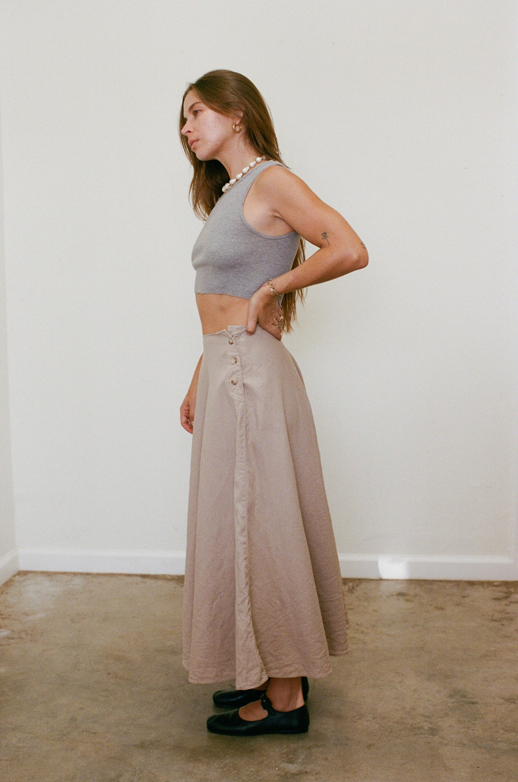 1990s Taupe Maxi Skirt