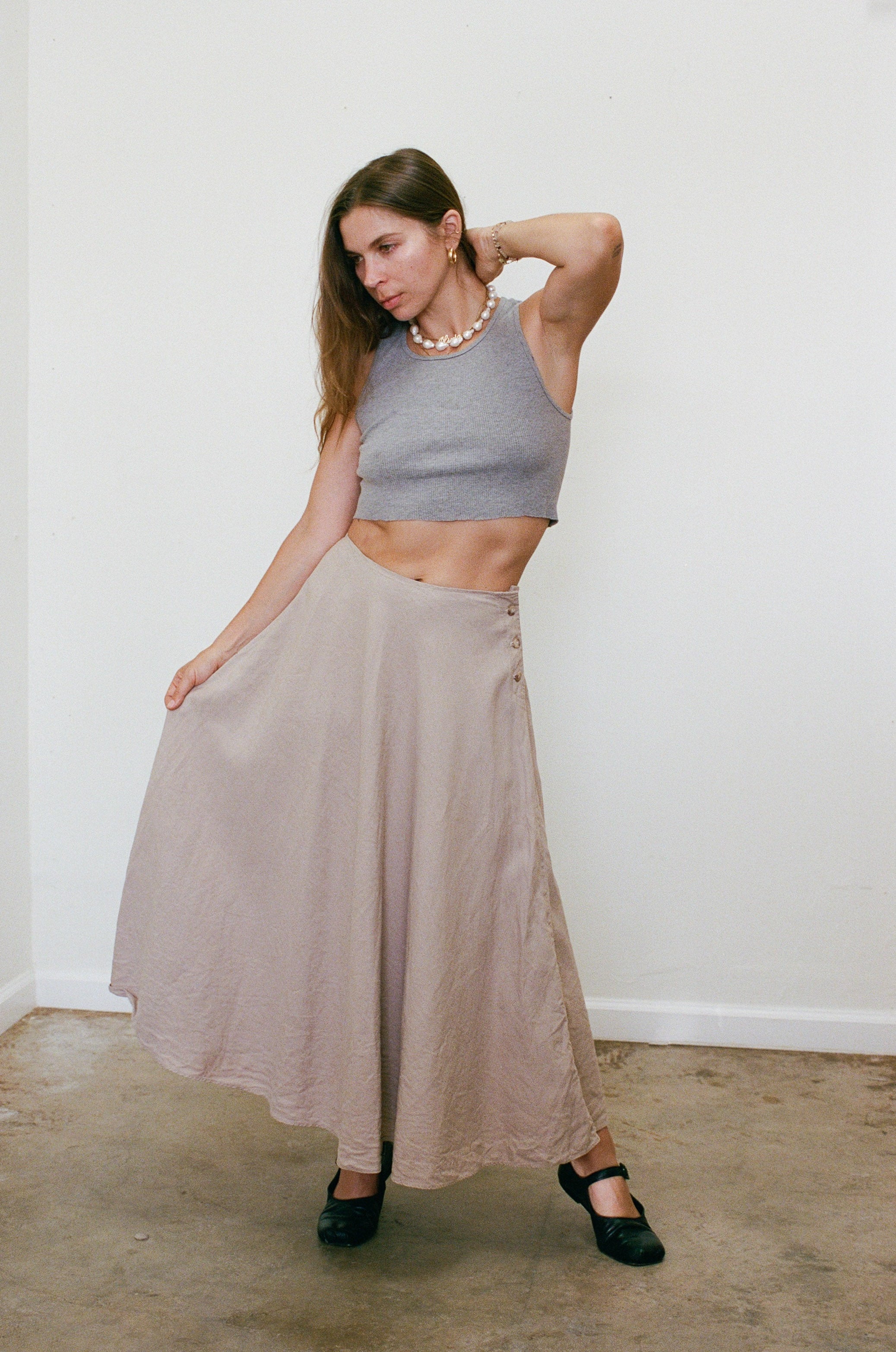 1990s Taupe Maxi Skirt