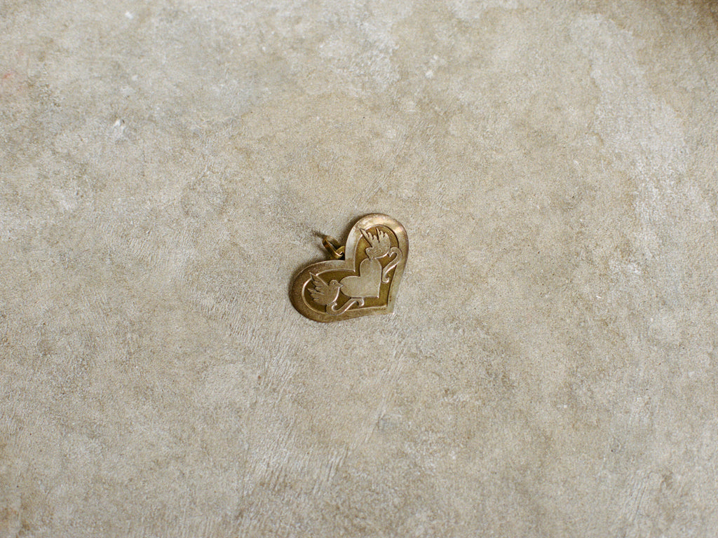 Est. 1970s Sterling & Brass Dove Pendant