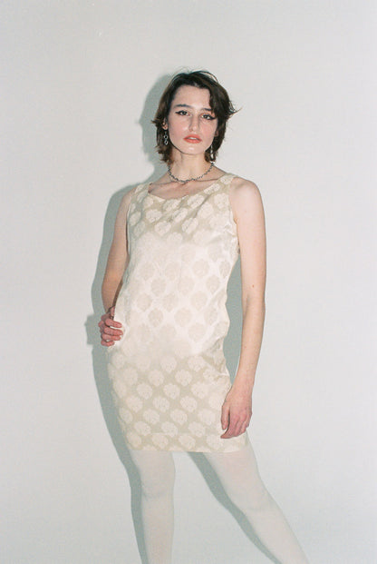 1950s Handmade Ivory Brocade Mini Dress
